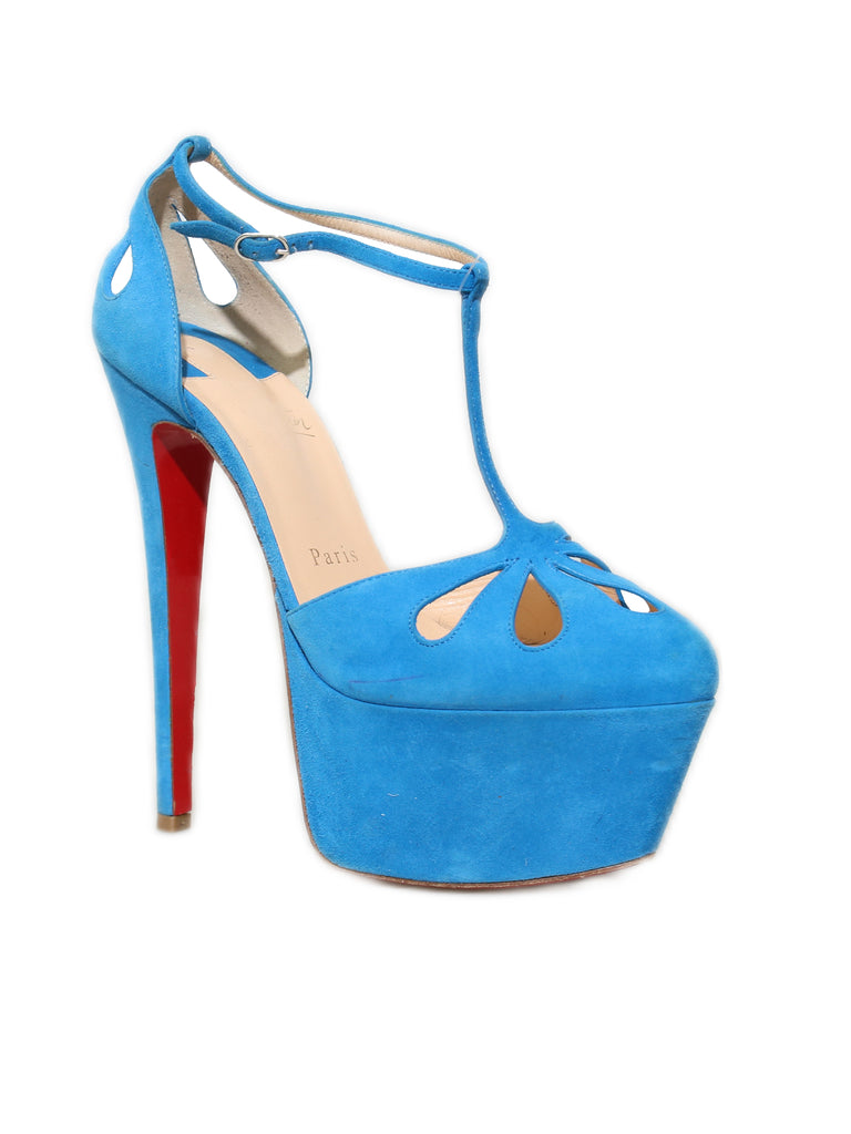 Christian Louboutin Suede Cutout Accent T-Strap Pumps