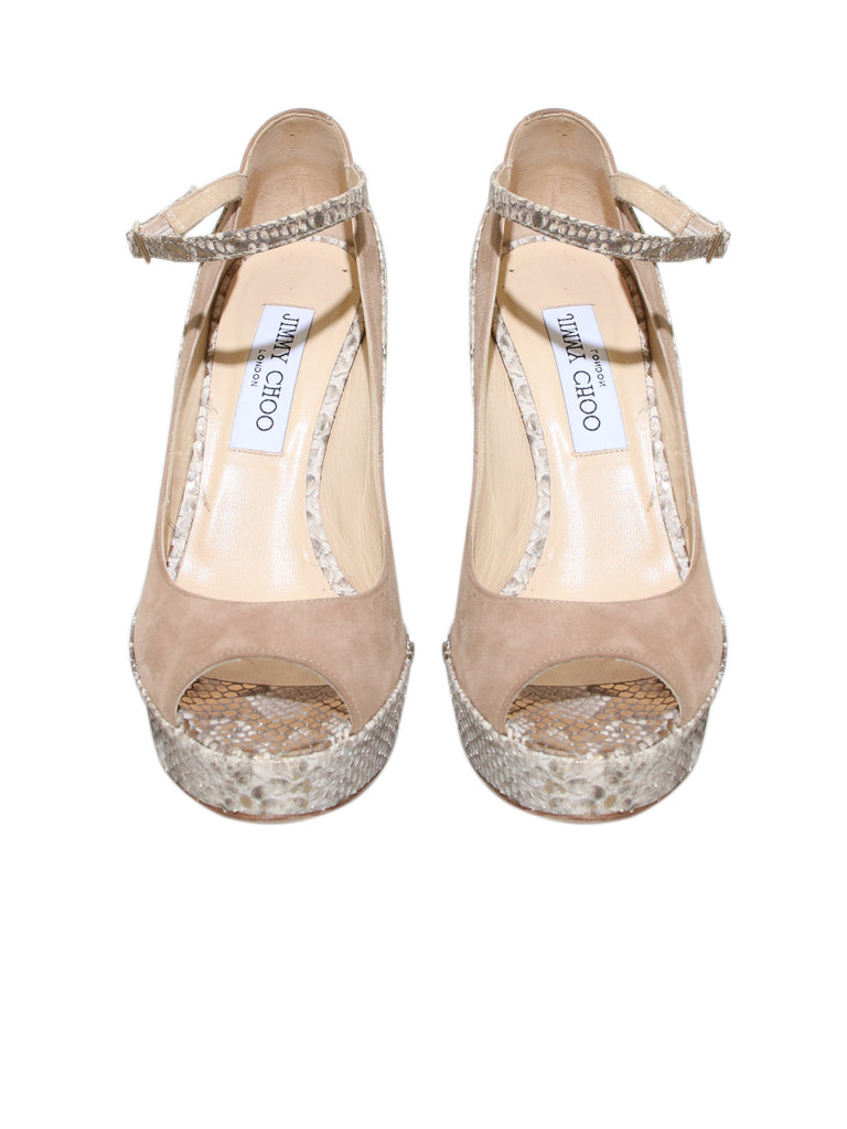 Jimmy Choo Suede Snakeskin-Accented Pumps