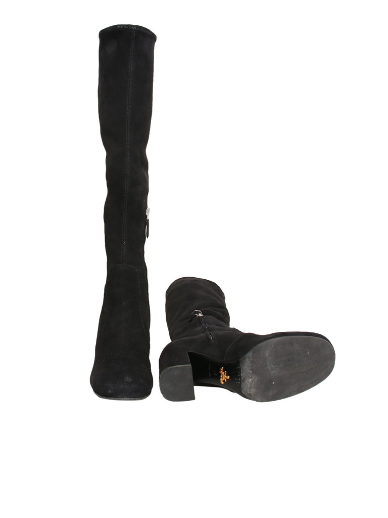 Prada Stretch Suede Knee-High Boots