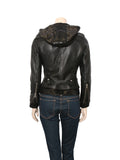 Iro Leather Biker Jacket with Sequin Hood