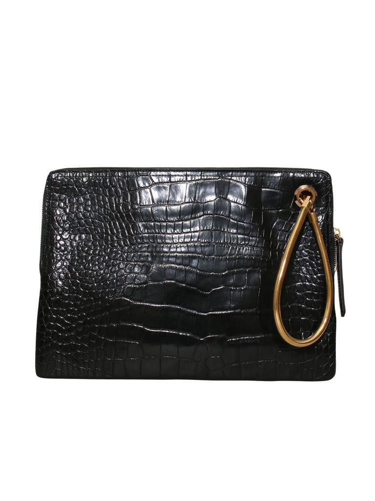 Lanvin Embossed Oversize Leather Clutch Bag