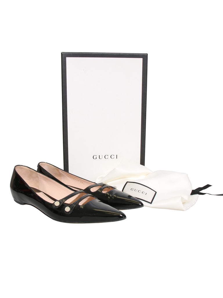 Gucci Aneta Patent Leather Pointed-Toe Flats