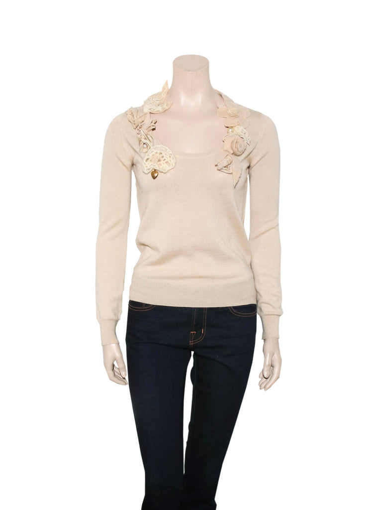 Moschino Knit Floral Appliqué Sweater