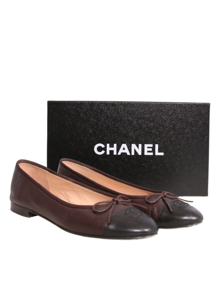 Chanel Leather Cap-Toe Ballet Flats