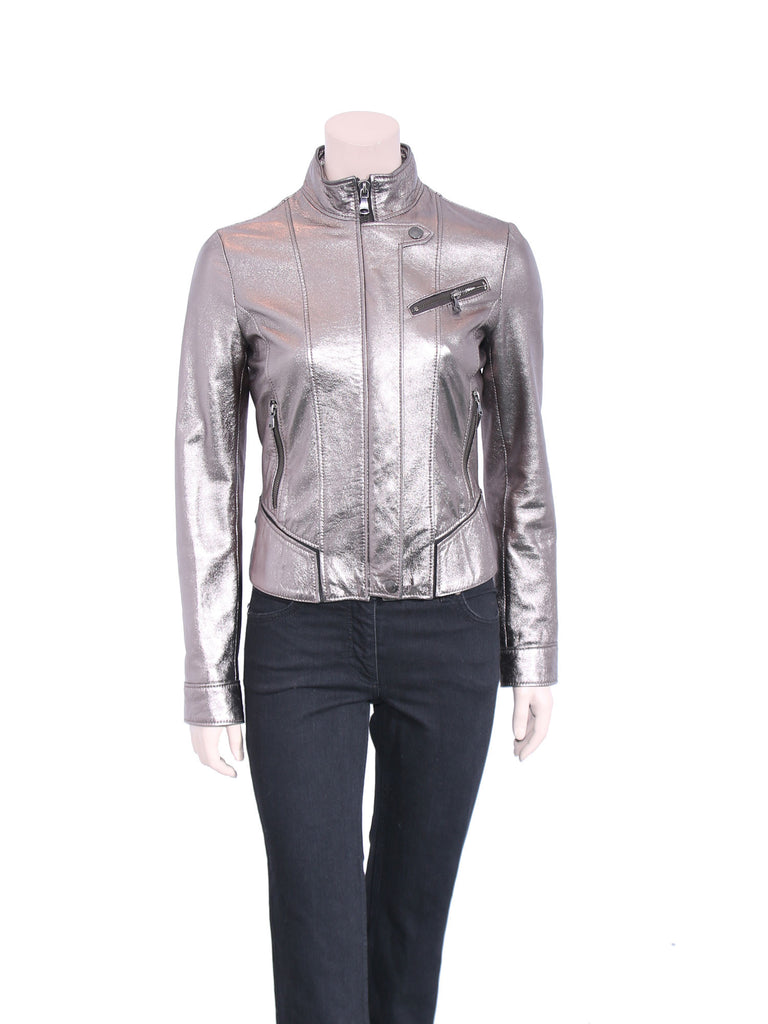 Pre-owned Leather Jacket In Silver