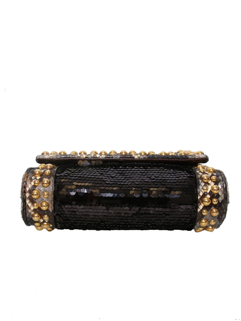 Dolce & Gabbana Studded Sequin and Snakeskin Shoulder Bag
