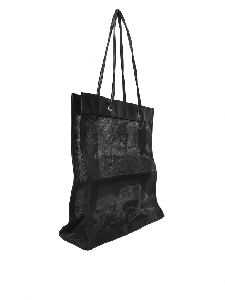 Fendi Leather-Trimmed Mesh Tote