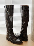 Chanel Patent Leather Flat Knee-High Boots