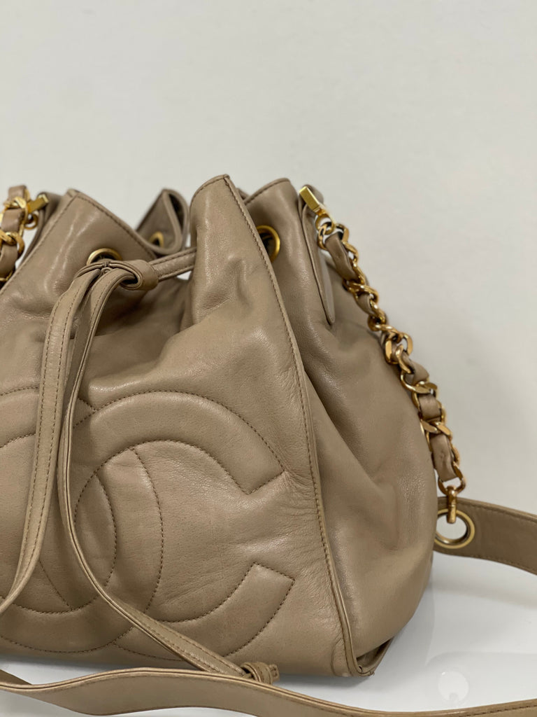 Chanel Vintage Leather CC Drawstring Bag