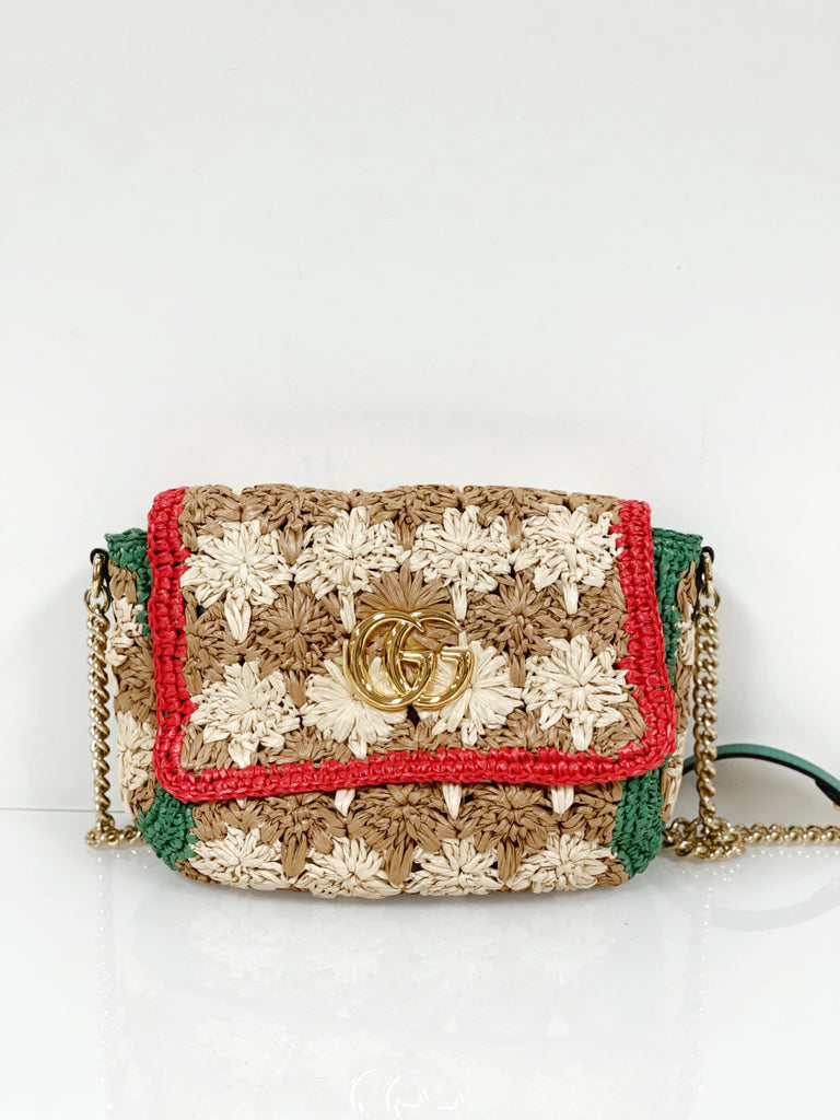 Gucci Raffia GG Marmont Shoulder Bag