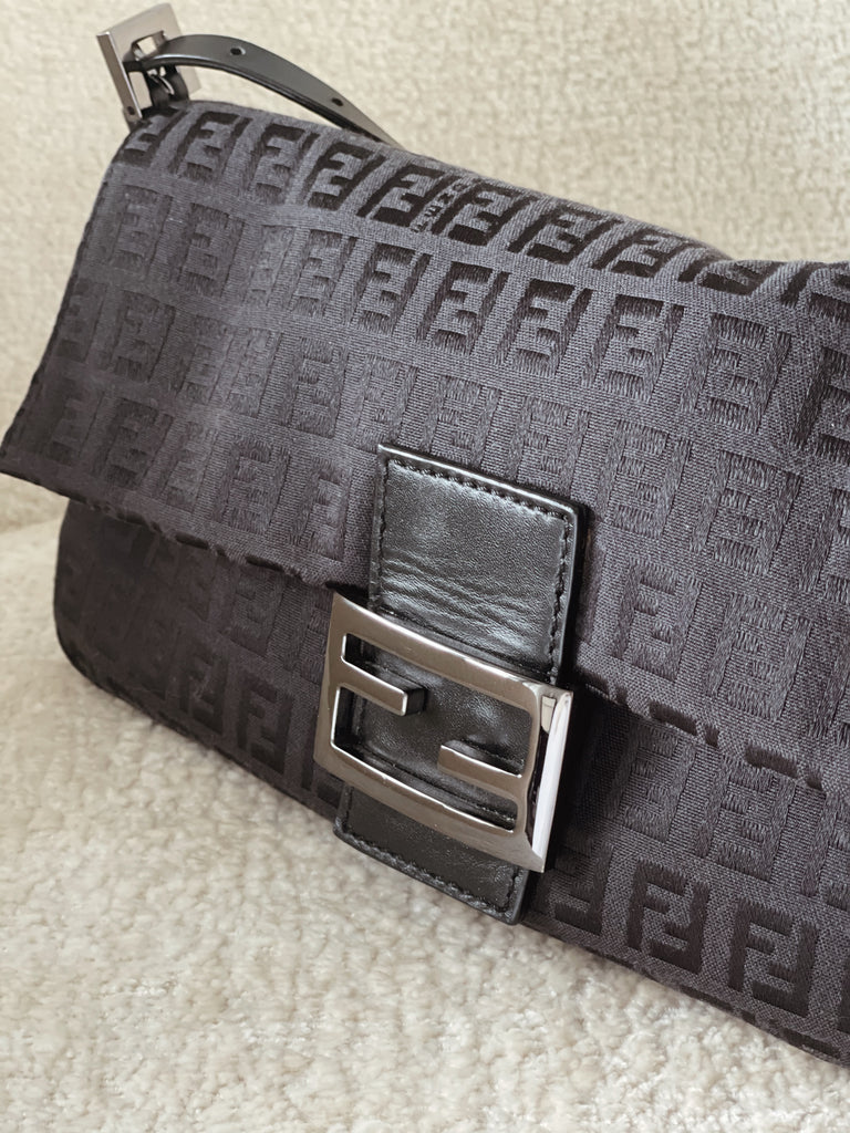 Fendi Vintage Leather-Trimmed Zucchino Baguette