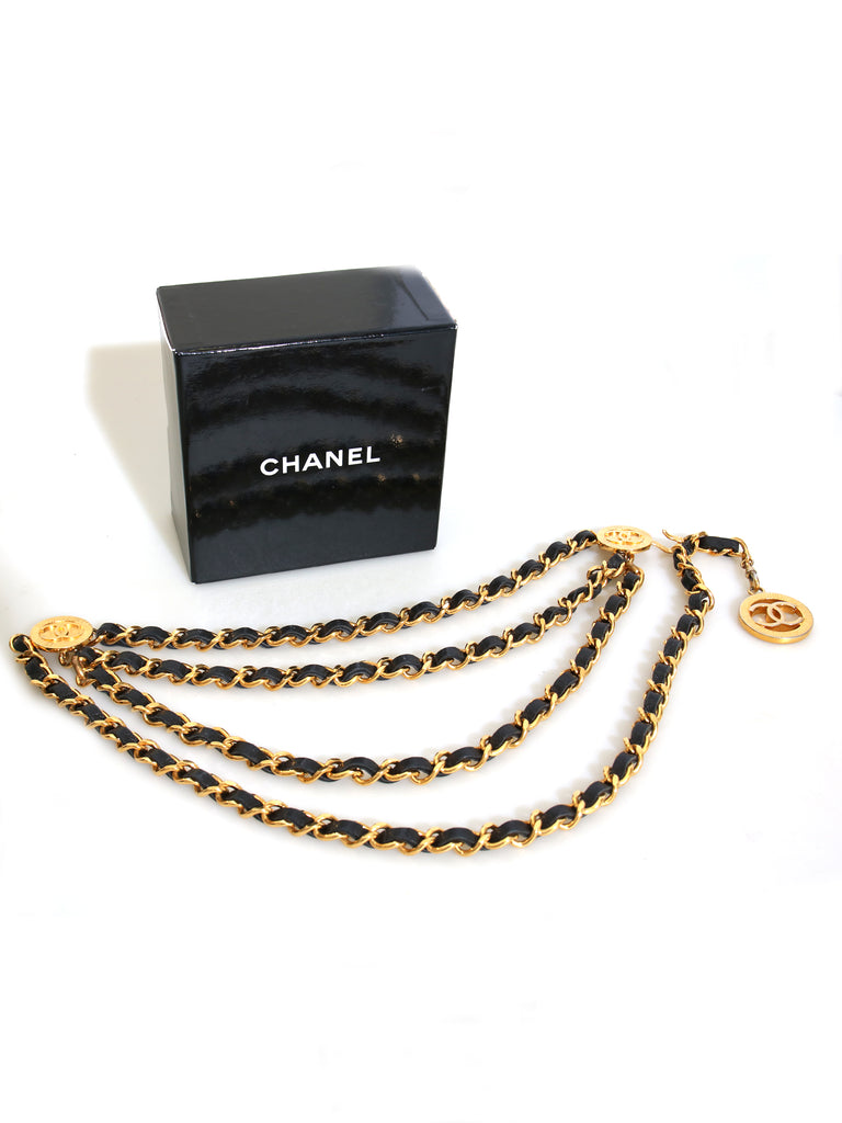 Chanel Vintage Leather and Chain-Link Medallion Belt