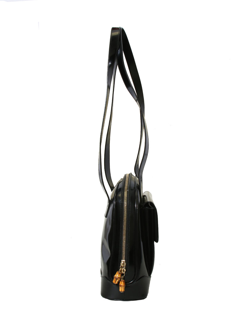 Gucci Bamboo 1947 mini top handle bag in black patent leather | GUCCI® US