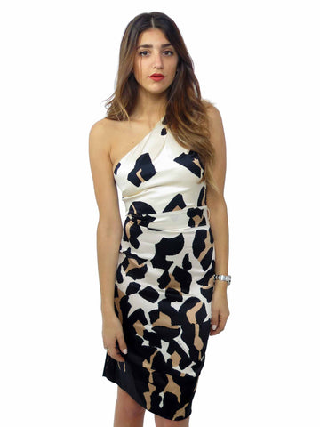 Roberto Cavalli Leopard One-Shoulder Silk Dress