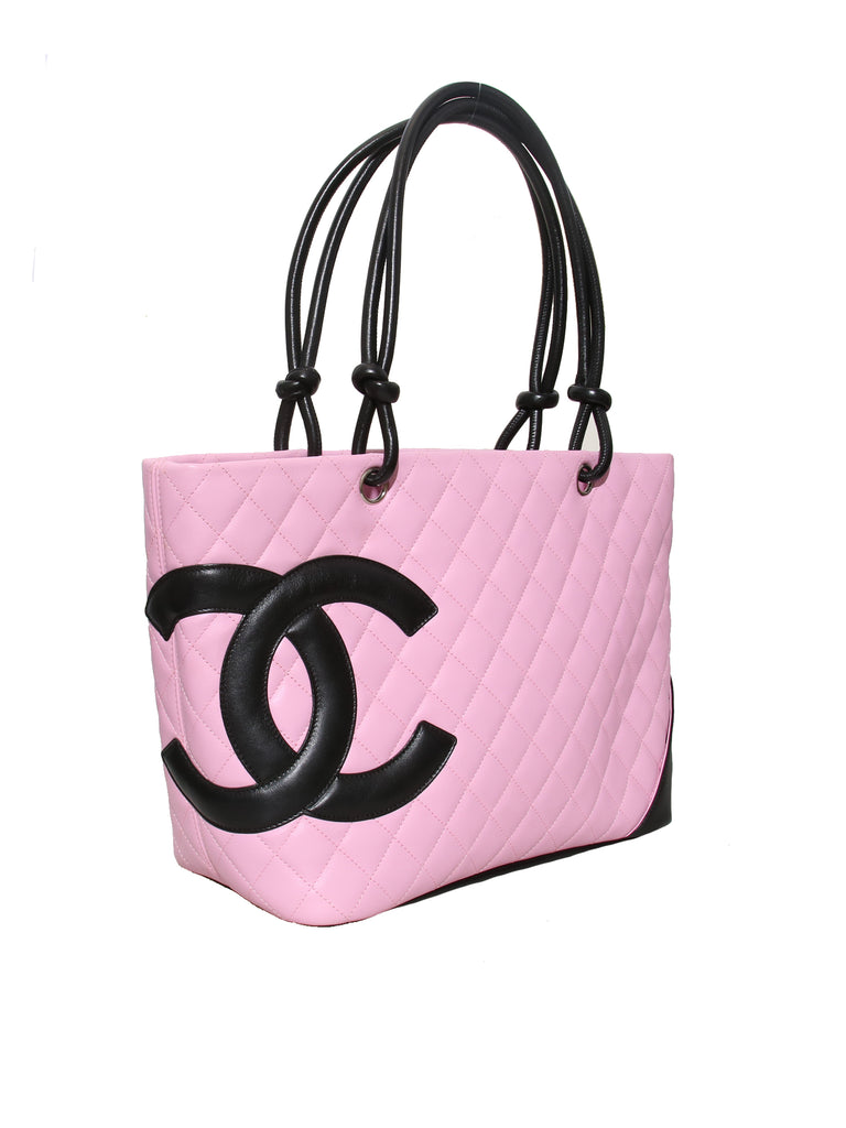 Chanel Pink/Black Quilted Leather Cambon Ligne Large Tote Bag