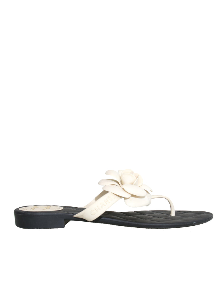 Pre-owned Chanel Camellia Accent Rubber Flip Flops – Sabrina's Closet
