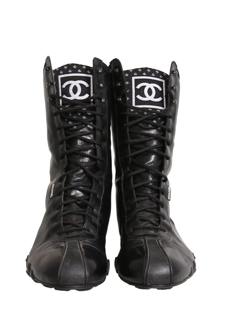 Chanel Lace-Up Leather Boots