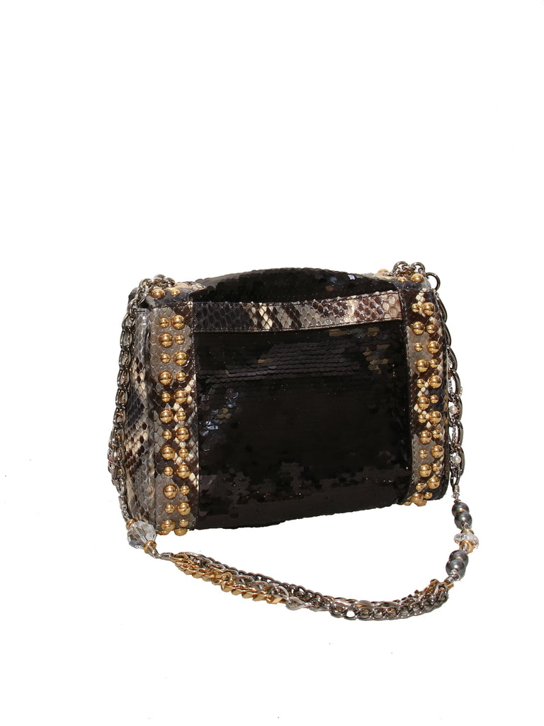 Dolce & Gabbana Studded Sequin and Snakeskin Shoulder Bag