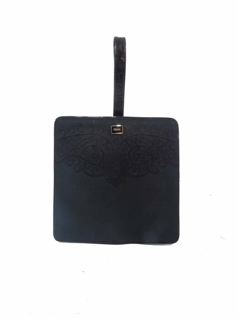Gianfranco Ferre Vintage Patent Embroidered Square Clutch
