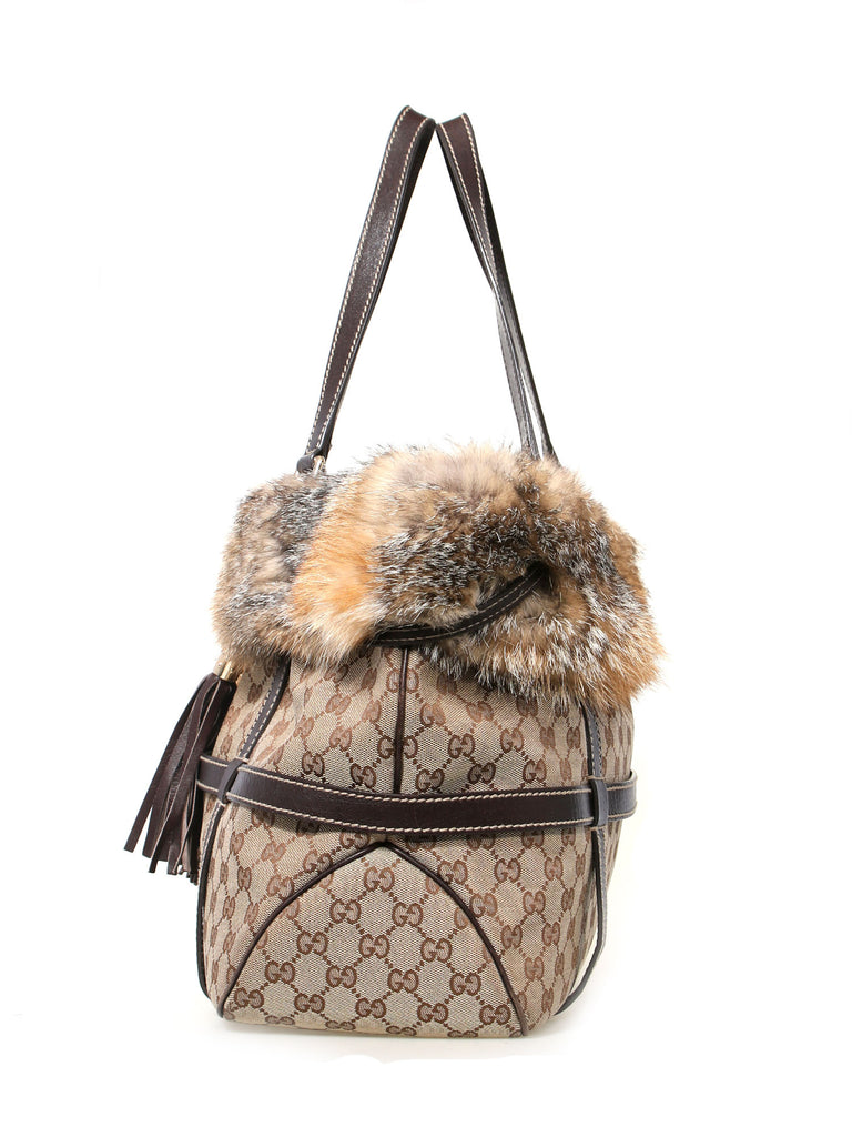 Gucci Monogram Canvas Fur Shoulder Bag