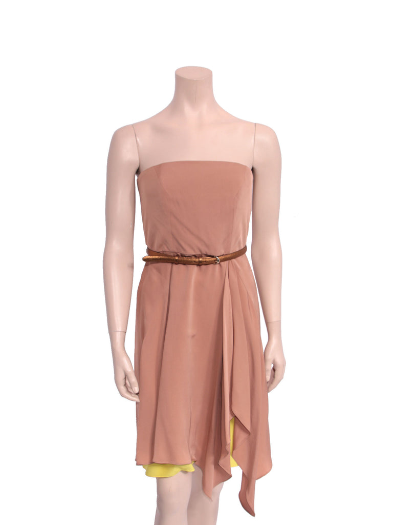 Gucci Silk Belted Strapless Dress