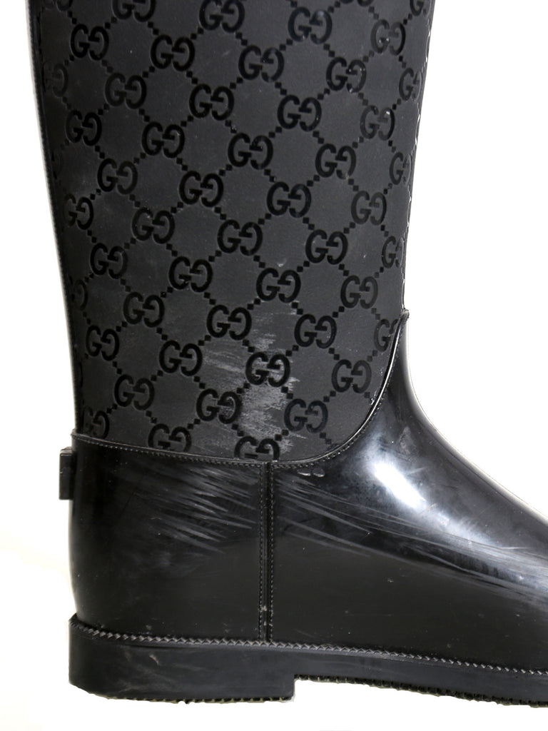 Rain Boots in Black and Beige with GG Logos