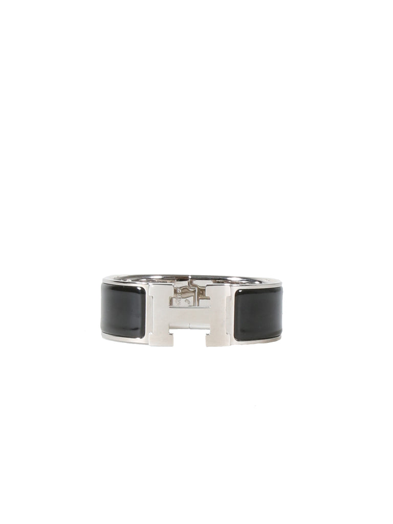 HERMeS Palladium-plated sterling silver and grey enamel extra wide Cli