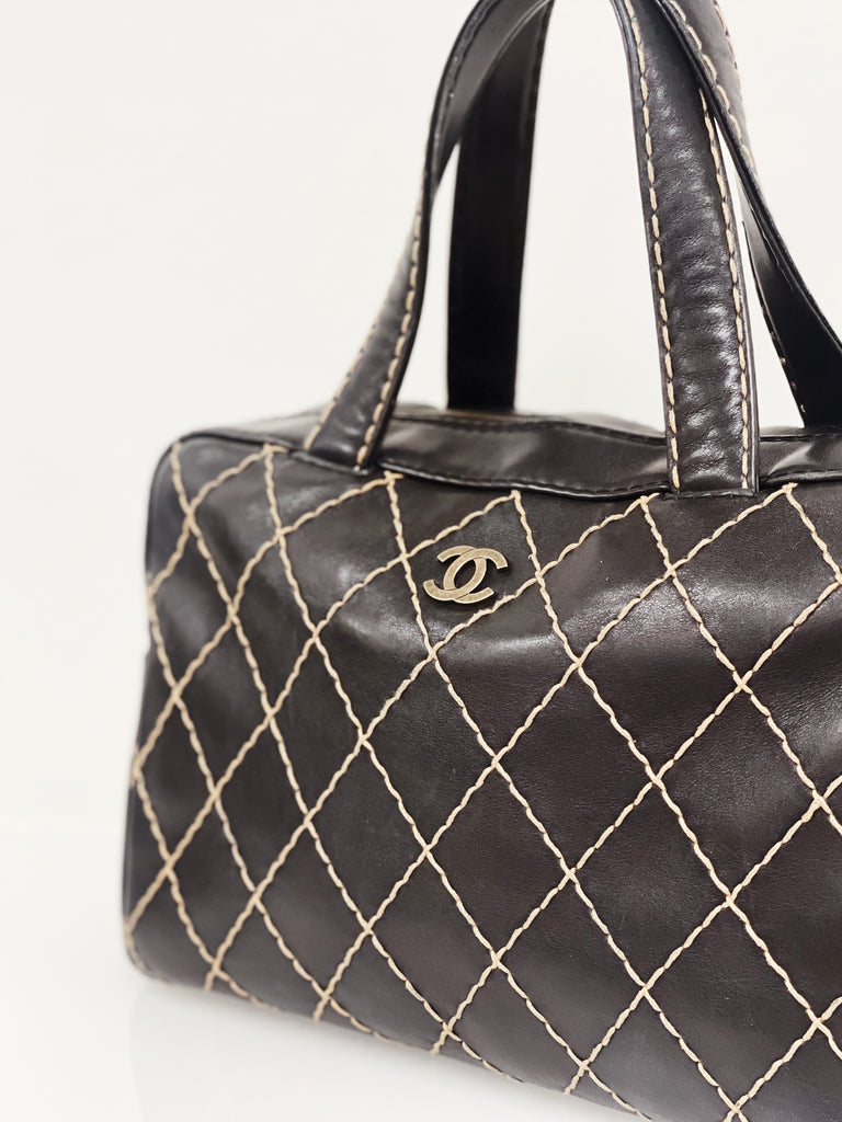 Chanel Dark Grey Quilted Leather CC Logo Bowling Bowler Bag – OPA Vintage
