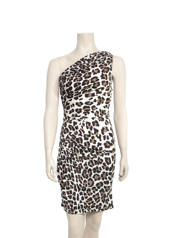 Blumarine Leopard One-Shoulder Silk Dress