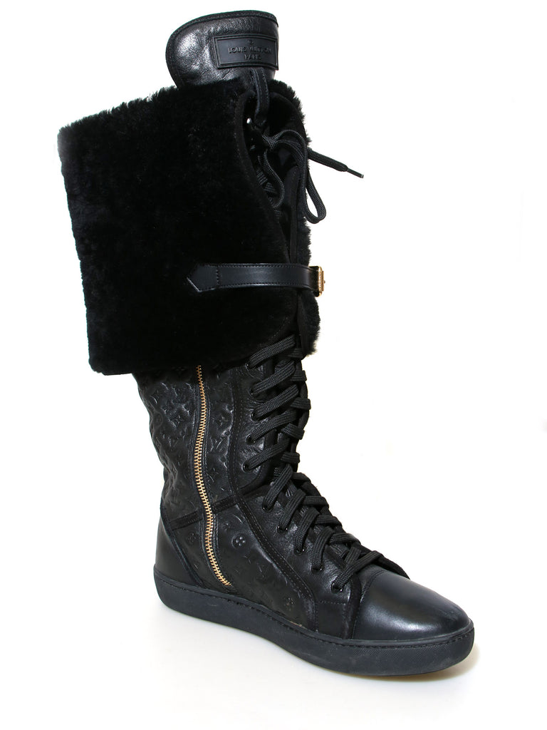 Pre-owned Louis Vuitton Polka Embossed Leather and Fur Tall Boots –  Sabrina's Closet