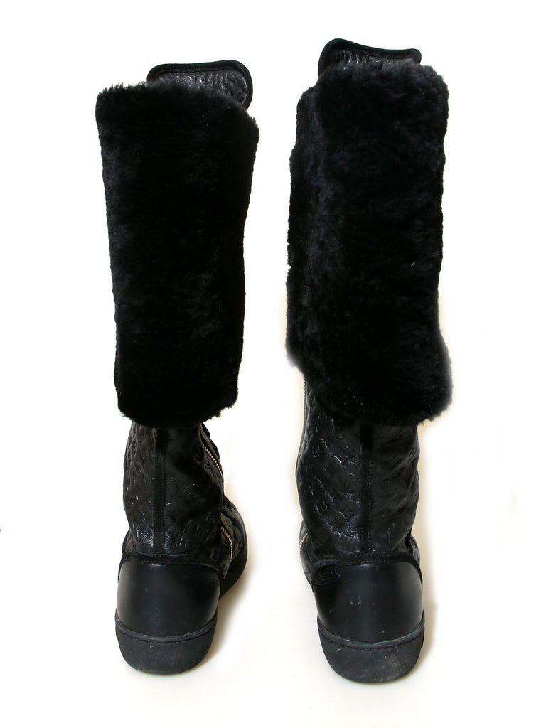 Pre-owned Louis Vuitton Polka Embossed Leather and Fur Tall Boots