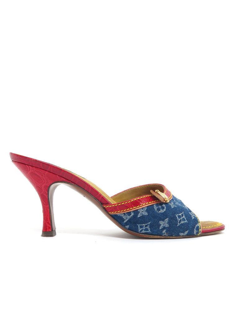 Louis Vuitton Monogram Denim and Leather Slides Sandals