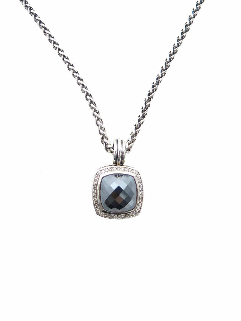 David Yurman Albion Pendant with Hematine and Diamonds and Wheat Chain Necklace