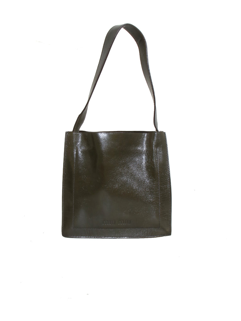 logo-embossed leather tote bag, Miu Miu